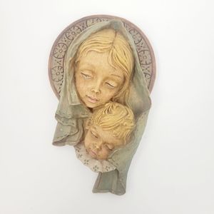 Vtg Madonna Mary & Baby Child Jesus Wall Decor Hanging Plaque Resin~Italy
